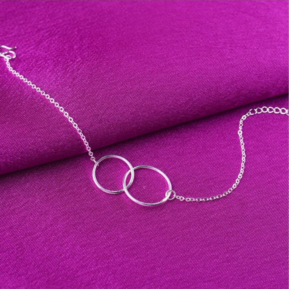 NEW 925 Sterling Silver Double Circle Bracelet - Picture 4 of 5